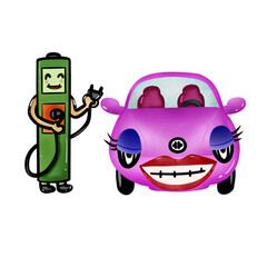 Electric vehicle and charging station.