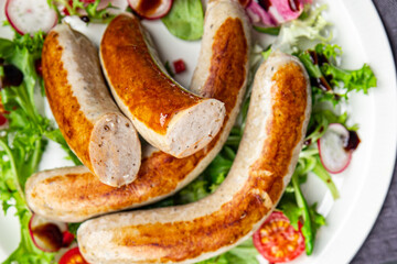 meat sausage fried meal food snack on the table copy space food background rustic top view