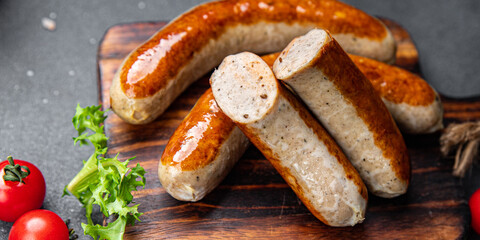 meat sausage fried meal food snack on the table copy space food background rustic top view