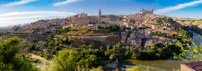Panoramic shot of the city of Toledo with the Tagus river (Spain - 607007002