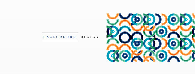 Circles are arranged in a grid pattern abstract background and feature a range of different colors, including shades of various colors. Template for wallpaper, banner, presentation, background