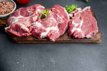 fresh pork raw meat meal food snack on the table copy space food background rustic top view 