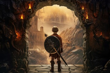 Warrior child art gaming fictional world. Generate Ai