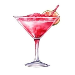 Daiquiri Cocktail isolated on white drawn with watercolor (generative AI)