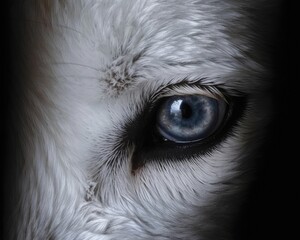 The white wolf's black-eyed close up. (Generative AI)