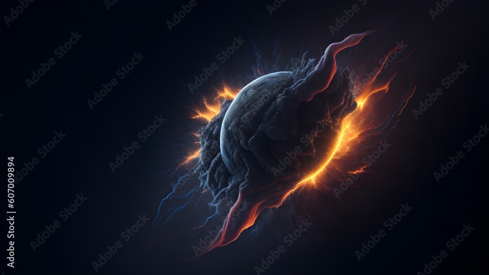 Canvas Prints background explosion collision of two planets in the sky (dark and black)