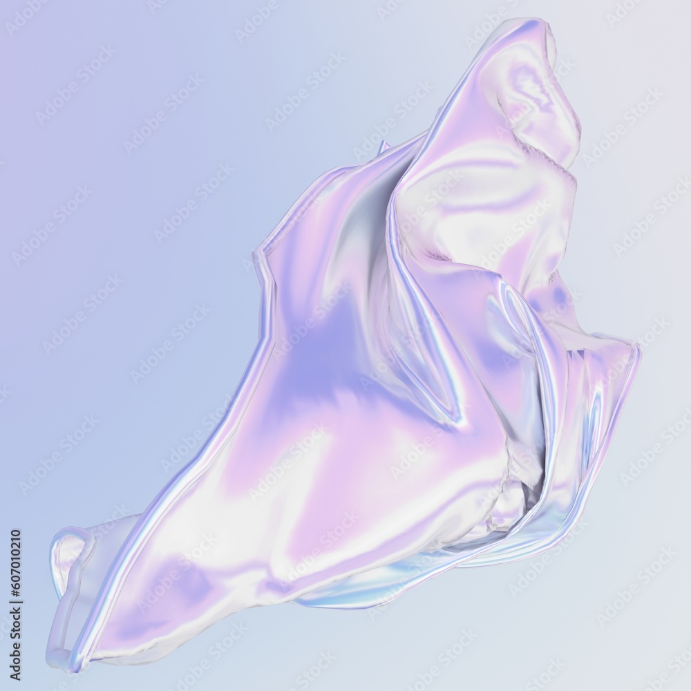 Poster 3d rendering of set of realistic holographic 3d shapes on light background for banners graphic desig