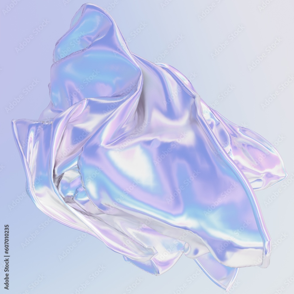 Poster 3d rendering of set of realistic holographic 3d shapes on light background for banners graphic desig