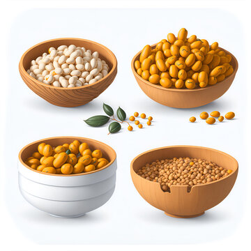 seed, mung bean, soy bean in wooden cup isolated over white, clipart, graphic design