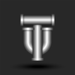 Bold letters TU or UT initials monogram 3d logo metallic pipes line shape, combination two overlapping letters T and U industrial concept symbol, tech identity creative design element.