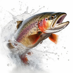 Dynamic Motion of a Rainbow Trout in White Background, generated by IA 