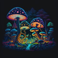 Blacklight Psychedelic Mushroom Forest