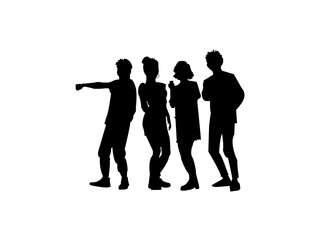 Vector silhouettes of men and a women, a group of standing and walking business people, black color isolated on white background .Business people, set of vector silhouettes.