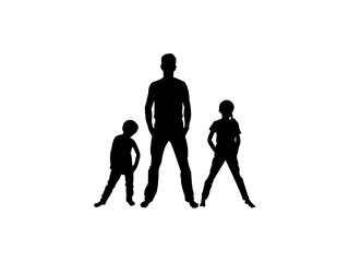 Vector silhouettes of men and a women, a group of standing and walking business people, black color isolated on white background .Business people, set of vector silhouettes.