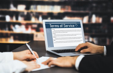 Online term of service conditions showing astute rules and regulations in using the website on a...