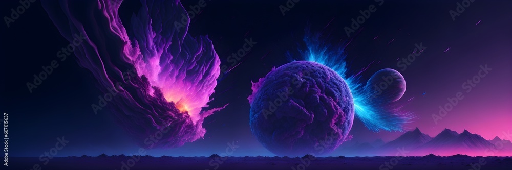 Wall mural background explosion collision of two planets in the sky (pink)