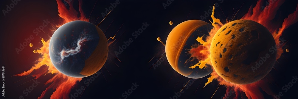 Canvas Prints background explosion collision of two planets in the sky (yellow and red)
