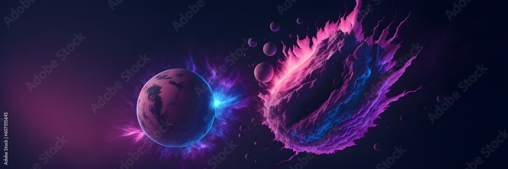Wall mural background explosion collision of two planets in the sky (pink)
