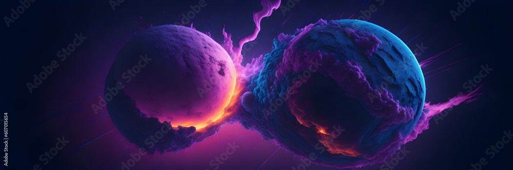 Wall mural background explosion collision of two planets in the sky (pink)