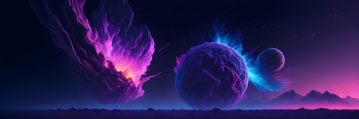 Obraz premium background explosion collision of two planets in the sky (pink)