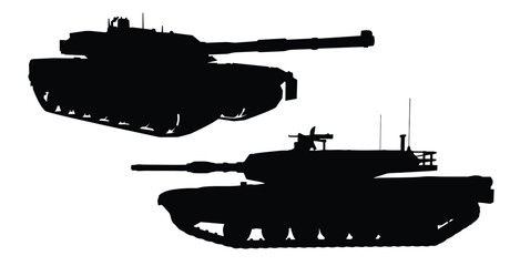 silhouette of a tank, vector silhouette of a modern tank heavy equipment weapon 