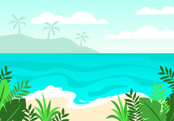 Fototapeta na wymiar tropical island with palm trees and sea background