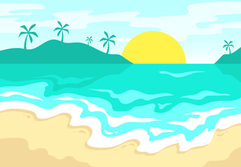Fototapeta na wymiar illustration of a tropical island with palm trees background
