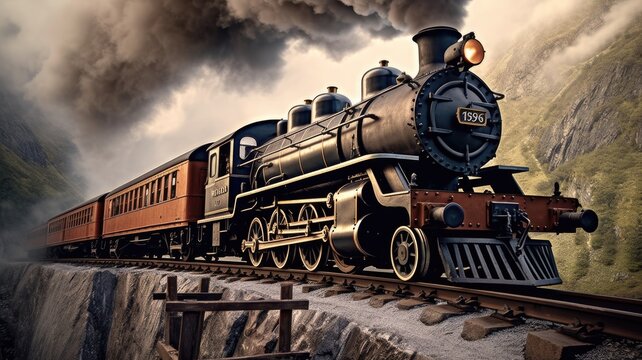 Classic elegance: Images depict old-fashioned steam trains or vintage locomotives, evoking a sense of nostalgia and timeless charm. Generative AI