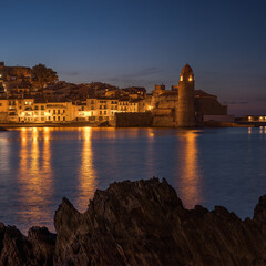 Fototapeta premium Beautifull view of Collioure at the Blue Hour