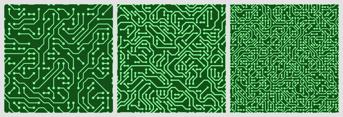Set of 3 seamlessly tileable circuit board patterns.