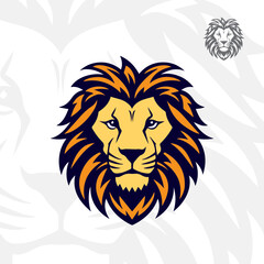 Esports style lion face head logo illustration vector template. useful for print on demand, stickers, tattoo, icon, symbol, mascot, badge. etc..