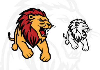 African lion roaring full body line art illustration logo, symbol, icon, vector template, useful for print on demand, logo designs, tattoo, stickers, etc.. 