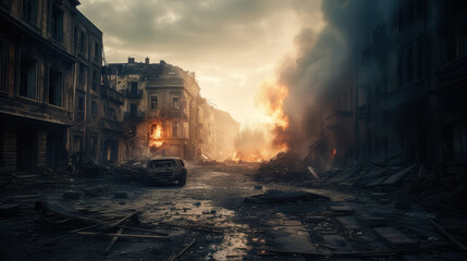 Fototapeta na wymiar Photo from the apocalyptic explosion. Selective focus