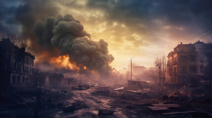Photo from the apocalyptic explosion. Selective focus - obrazy, fototapety, plakaty