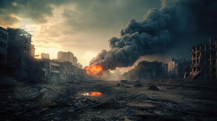 Photo from the apocalyptic explosion. Selective focus