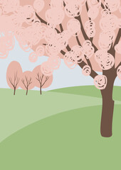 Fototapeta premium Summer park landscape clipart, Nature background vector illustration, Spring scenery wall art prints, Images in flat cartoon style, Printable Posters, Digital Download Cards