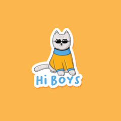 Colorful hand drawn cool cat stickers