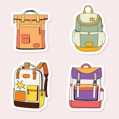 Colorful hand drawn Backpack stickers collection
