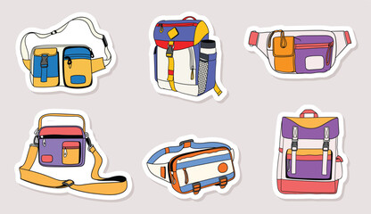 Colorful hand drawn bag stickers collection