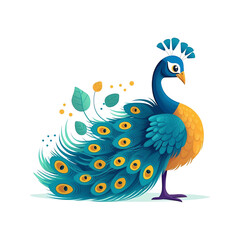 Fototapeta premium Playful Display: Cute 2D Illustration of a Peacock