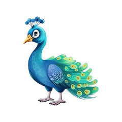Obraz premium Playful Display: Cute 2D Illustration of a Peacock