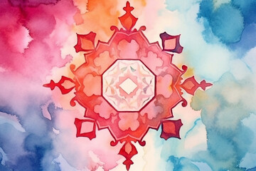 A whimsical watercolor depiction of a traditional Islamic patterned carpet, watercolor style, Islamic, Islamic background, Eid-al-Adha Generative AI