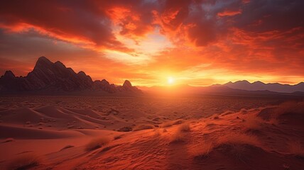 Fototapeta na wymiar Desert sunsets: Pictures showcase breathtaking sunsets over desert horizons, creating a warm and serene atmosphere. Generative AI