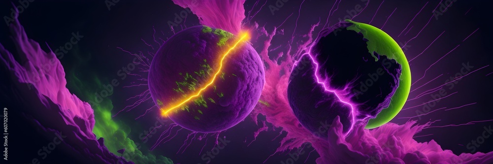 Canvas Prints background explosion collision of two planets in the sky (pink and yellow)