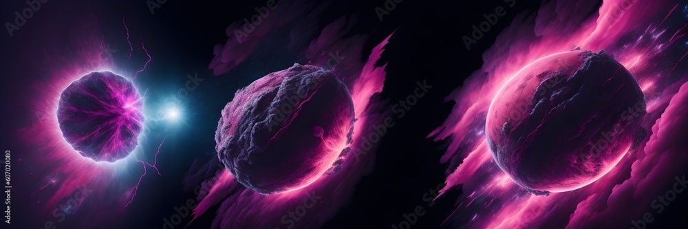Canvas Prints background explosion collision of two planets in the sky (pink)