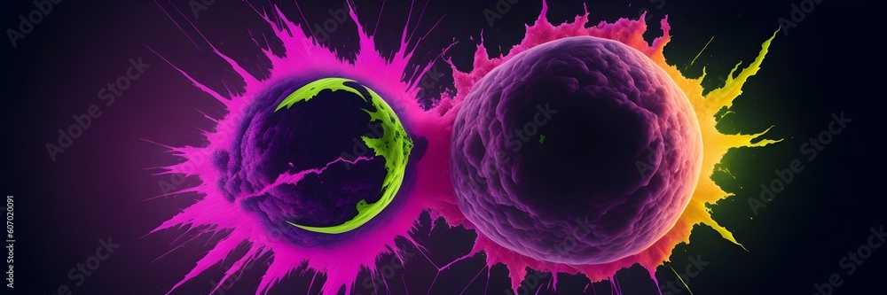 Canvas Prints background explosion collision of two planets in the sky (pink and lime)