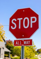 Vertical closeup shot of a red stop sign on the side of a road