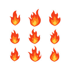red and orange fire flames set vector illustration