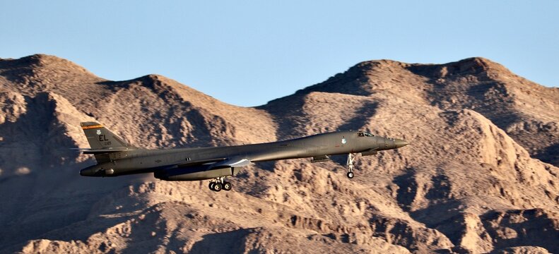 Rockwell B-1 Bomber landing at Nellis AFB
