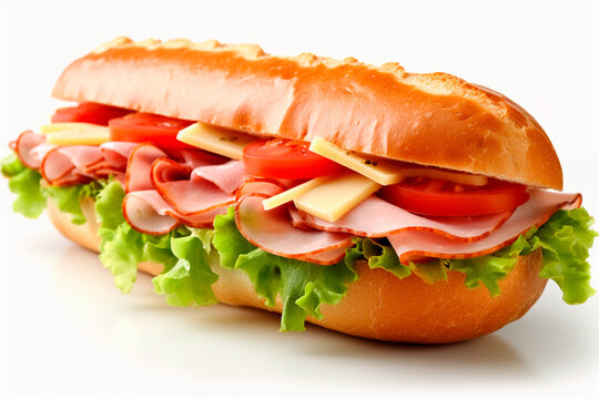 Submarine  turkey meet sandwich on a white background. Generative AI